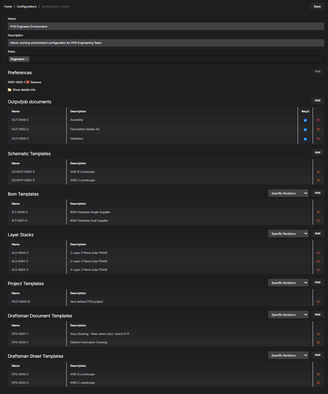 Example defined environment configuration.