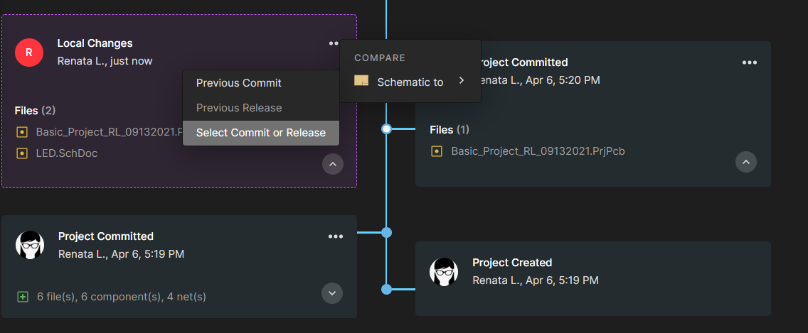 Fig. 4 - "Local Changes" and "Compare Schematics" selected